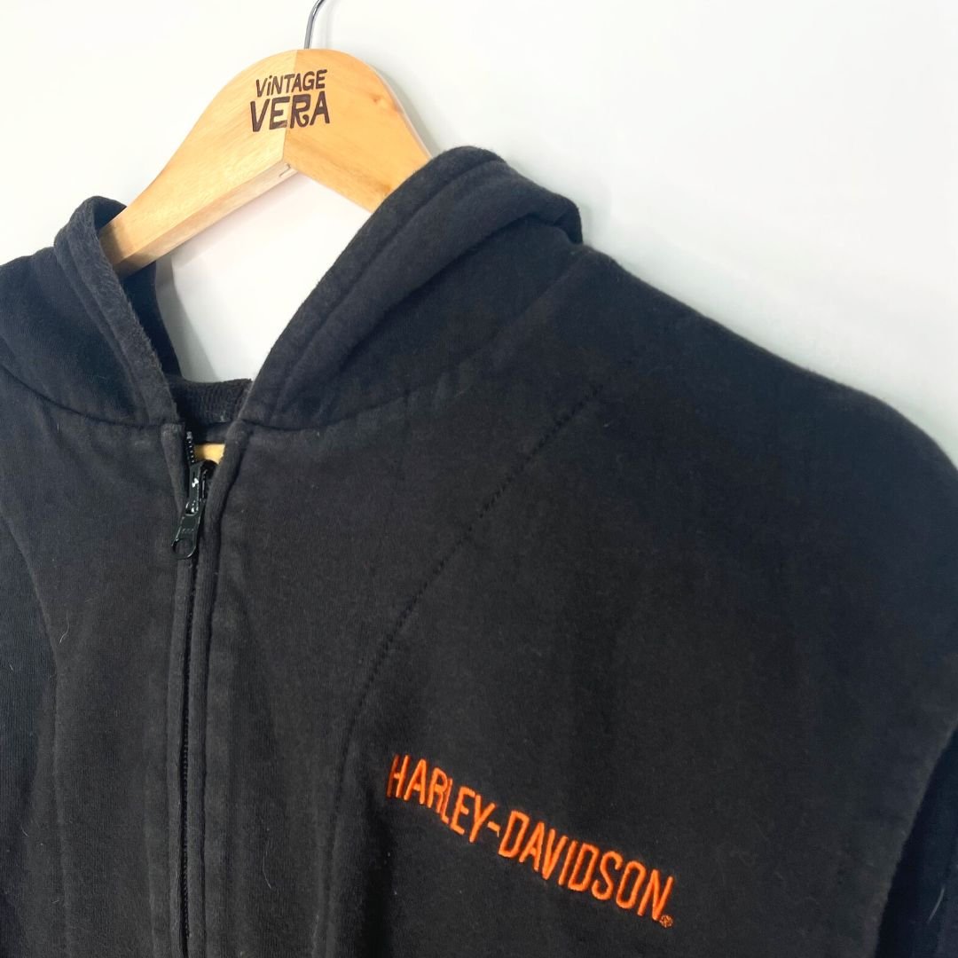 Black Harley Davidson Sleeveless Hoody - VintageVera
