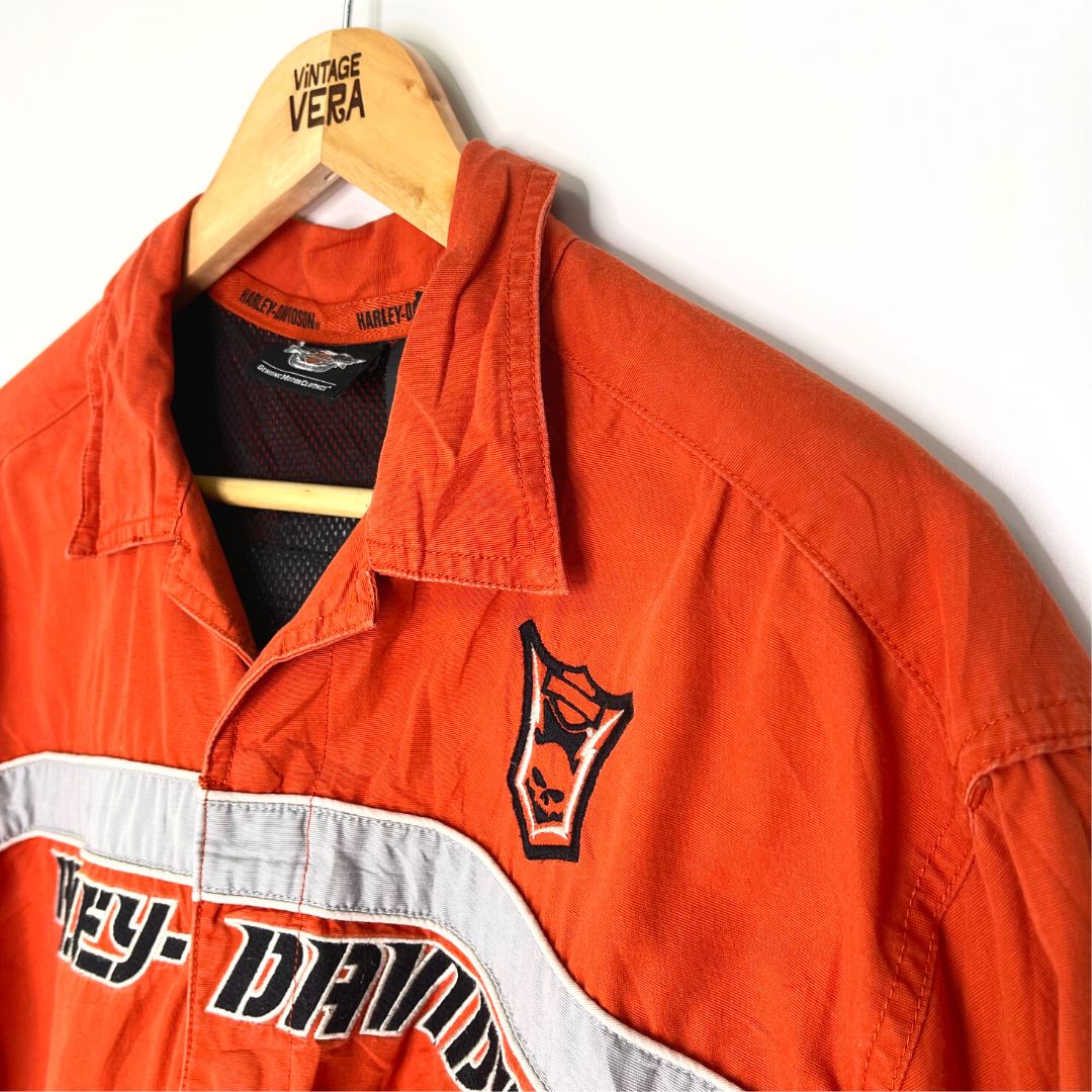 Harley Davidson Orange Short Sleeved Shirt - VintageVera