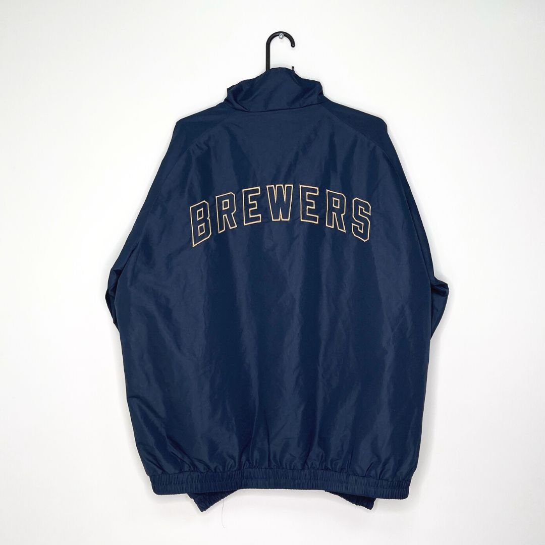 Milwaukee Brewers Baseball Navy and Gold Track Top - VintageVera