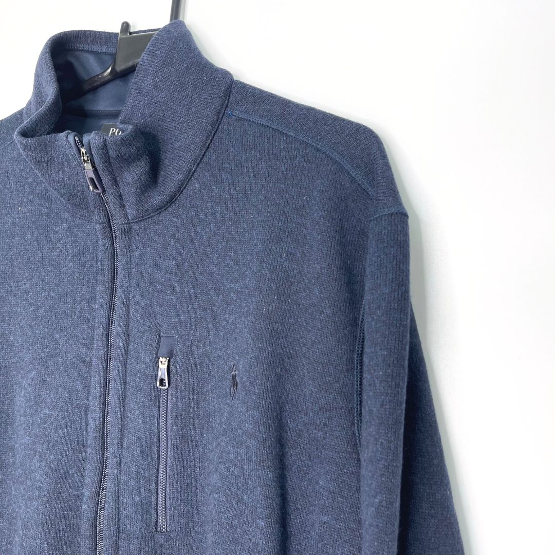 Navy Polo Ralph Lauren Knitted Fleece - VintageVera