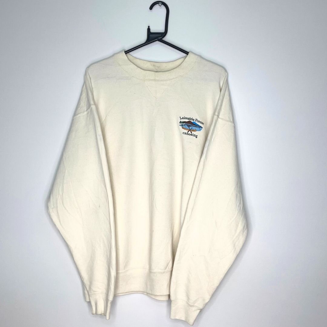 Oneita Lakeside Forrest Canoeing Cream Sweatshirt - VintageVera