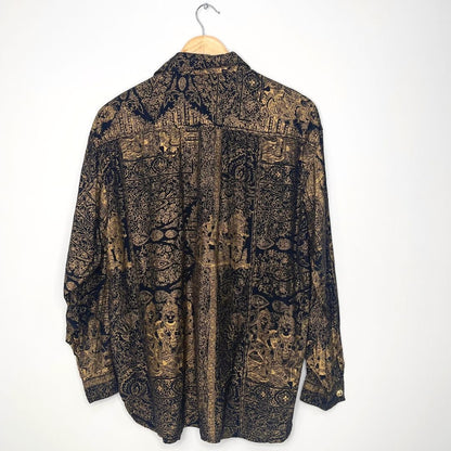80s Gold Printed Design Blouse - VintageVera
