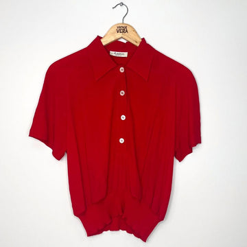 80s Red Buttoned Blouse - VintageVera