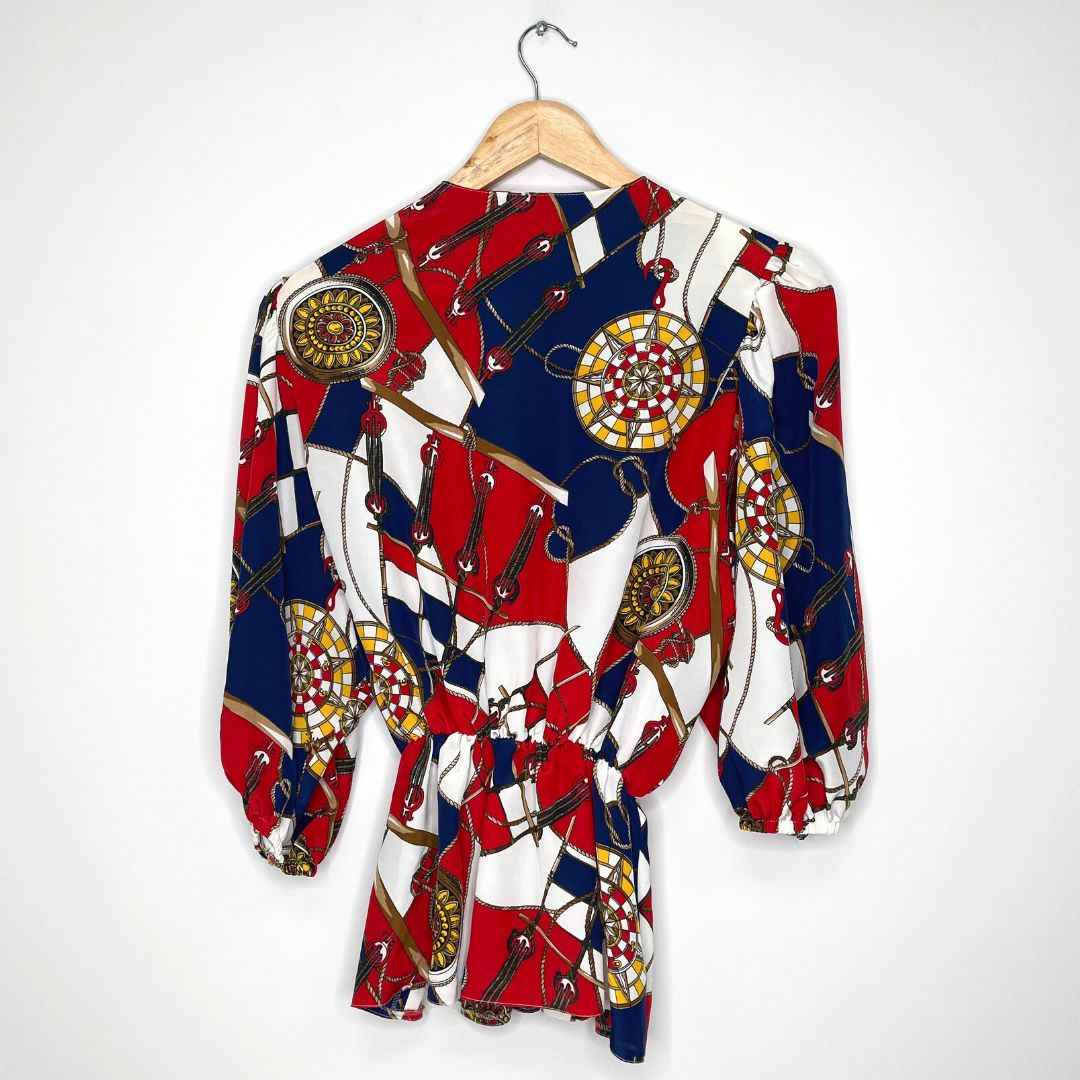 80s Style Printed Wrap Blouse - VintageVera