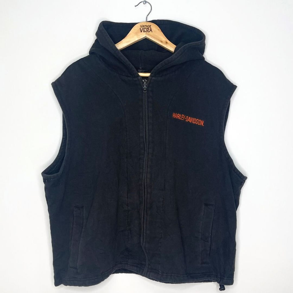 Black Harley Davidson Sleeveless Hoody - VintageVera