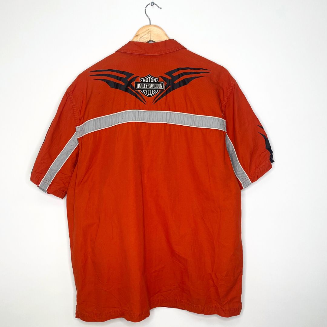 Harley Davidson Orange Short Sleeved Shirt - VintageVera