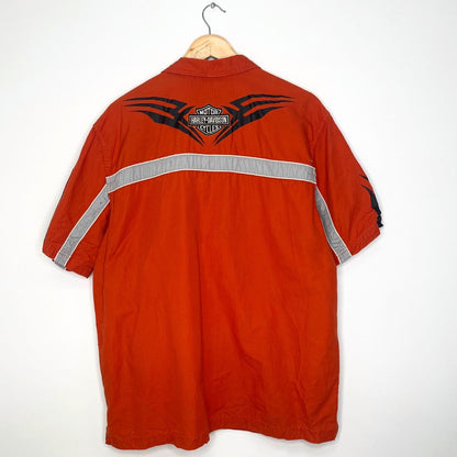 Harley Davidson Orange Short Sleeved Shirt - VintageVera