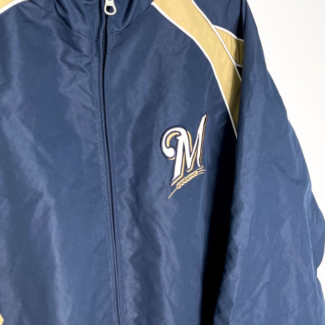 Milwaukee Brewers Baseball Navy and Gold Track Top - VintageVera