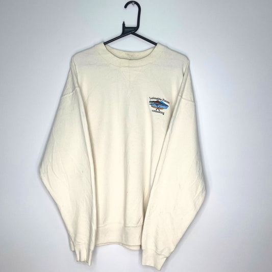 Oneita Lakeside Forrest Canoeing Cream Sweatshirt - VintageVera