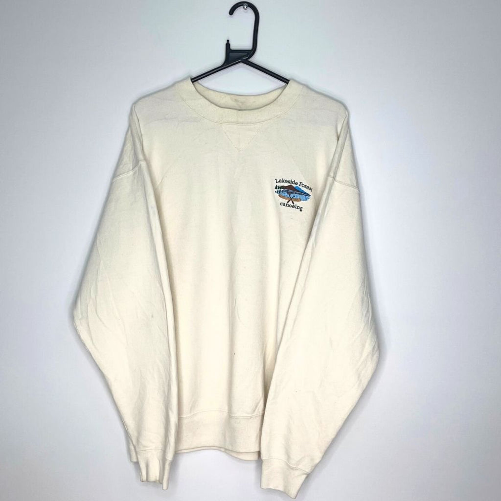 Oneita Lakeside Forrest Canoeing Cream Sweatshirt - VintageVera